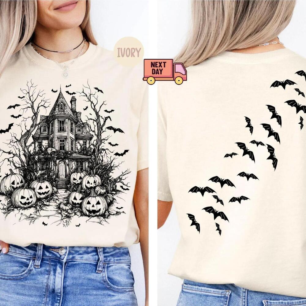 Haunted House Shirt, Halloween Shirt, Summerween Shirt 2 Sided